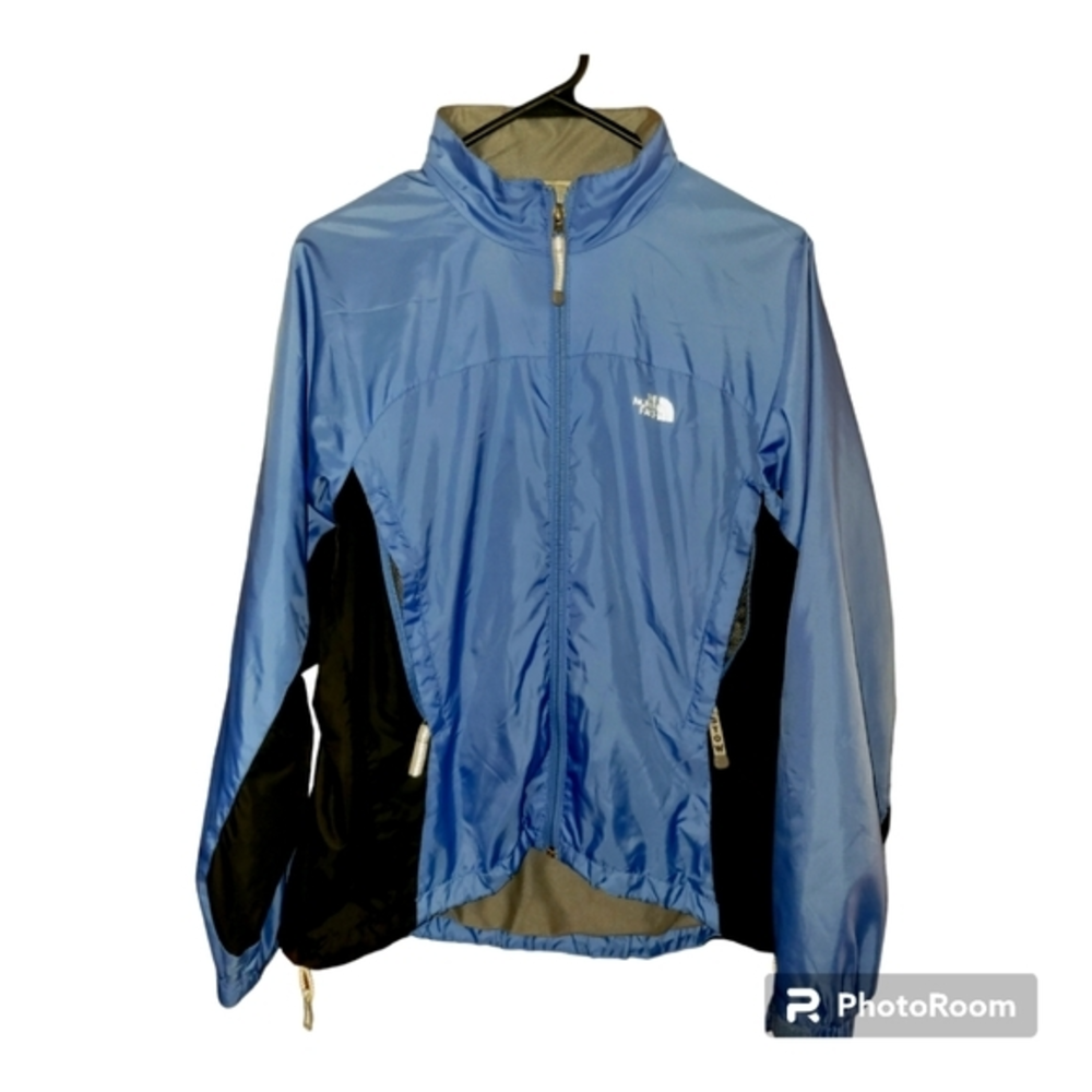 Women’s The North Face Stow away Blue Rain Jacket Cinched waist Med